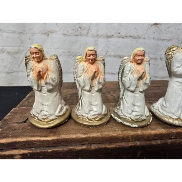 5 Vintage Chalkware Mid Century MCM Blond Angels Standing & Kneeling  4"-3" - Picture 2 of 8